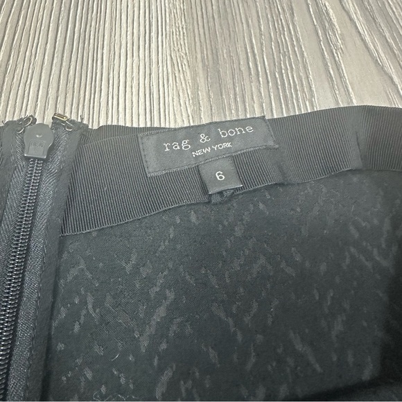 Rag & Bone Black Letti Satin Jacquard Midi Skirt Size 6 Herringbone Pattern - Picture 3 of 6